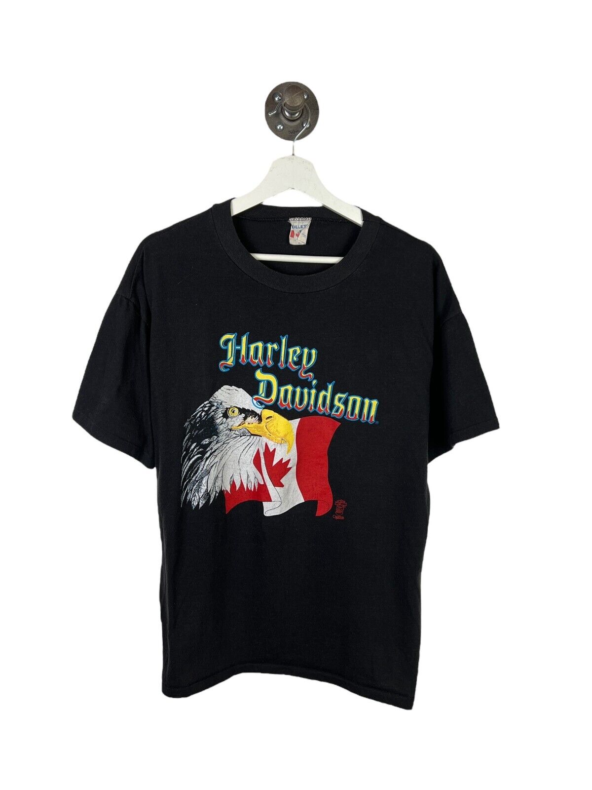 Vintage 70s/80s Harley Davidson Bald Eagle Canada Graphic T-Shirt Size XL Black