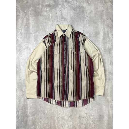 Vintage 80s Wrangler Pearl Snap Striped Long Sleeve Button Up Shirt Size XL