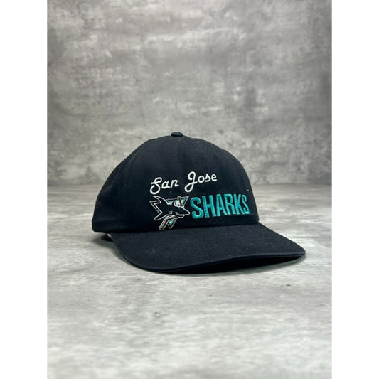 Vintage 90s San Jose Sharks NHL Embroidered Spellout Snapback Hat OSFA