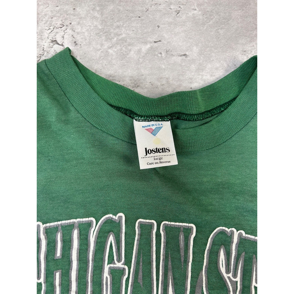 Vintage 90s Michigan State Spartans NCAA Collegiate Crest Spellout T-Shirt Large