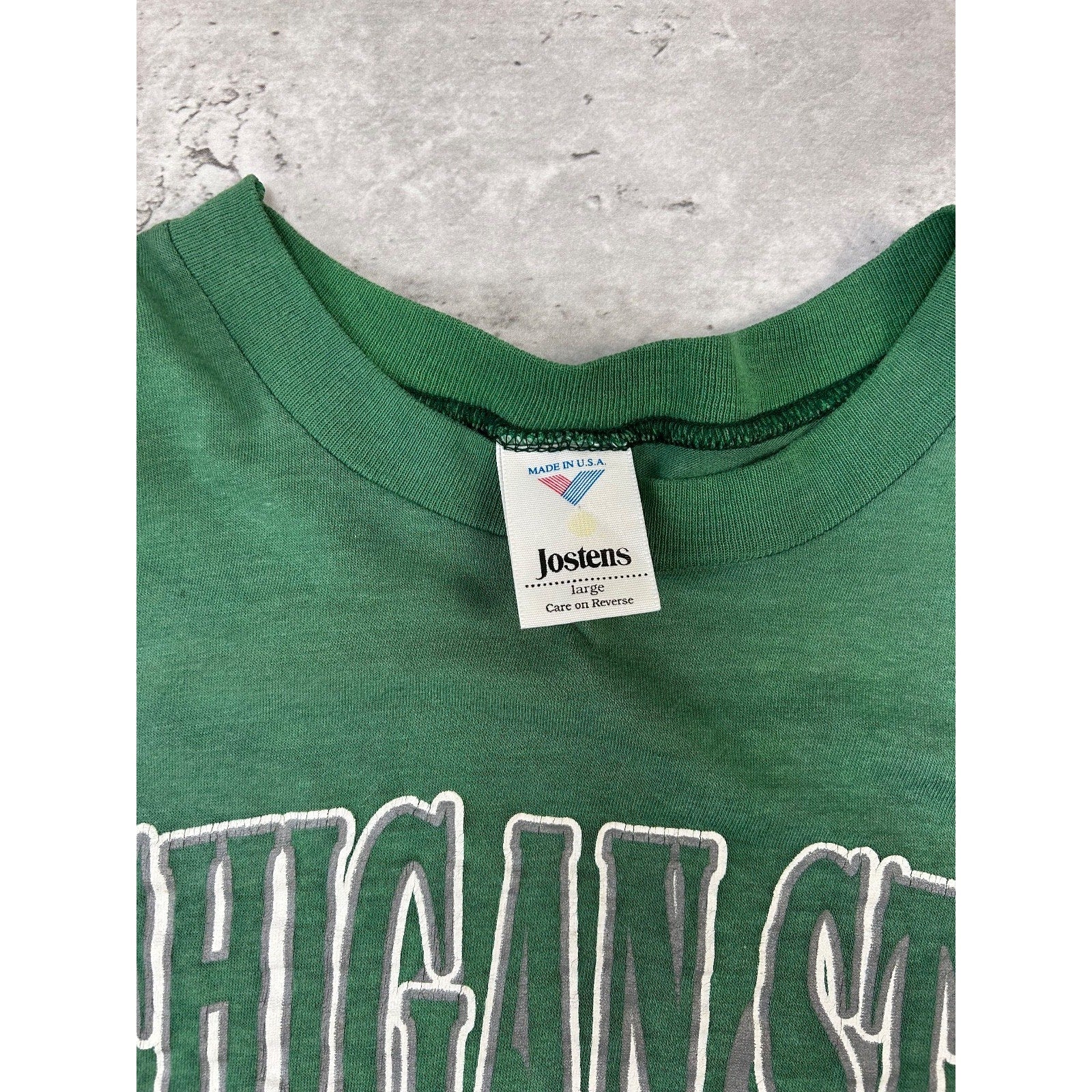 Vintage 90s Michigan State Spartans NCAA Collegiate Crest Spellout T-Shirt Large