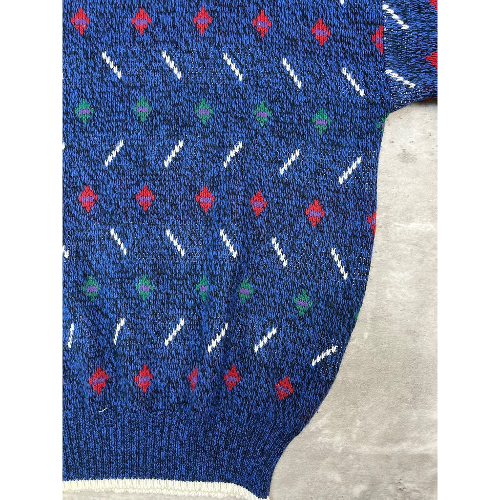 Vintage 90s Van Heusen Abstract Striped Pullover Knit Sweater Size Medium