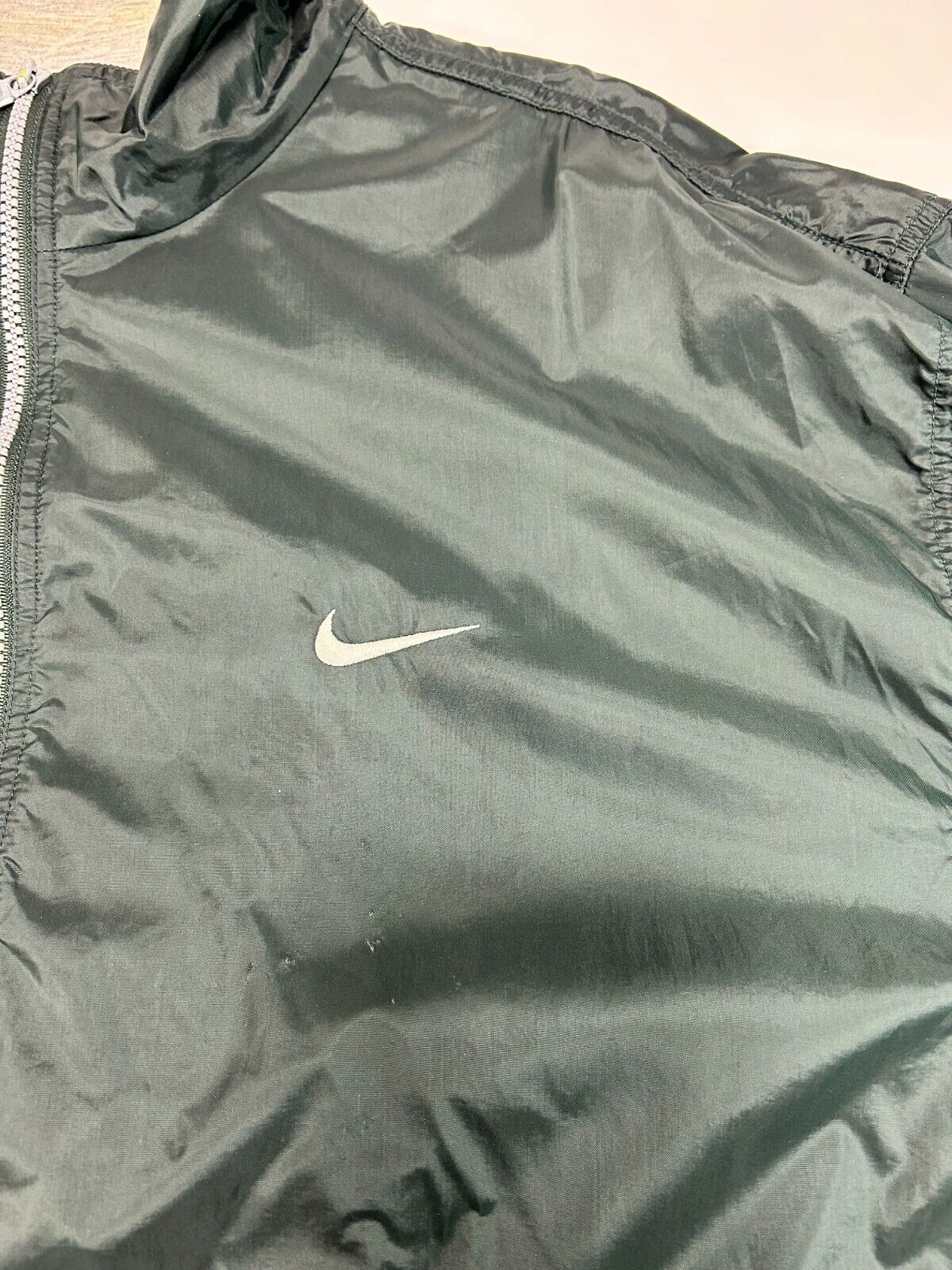 Vintage 90s Nike Embroidered Mini Swoosh Nylon Windbreaker Jacket Size 2XL Green