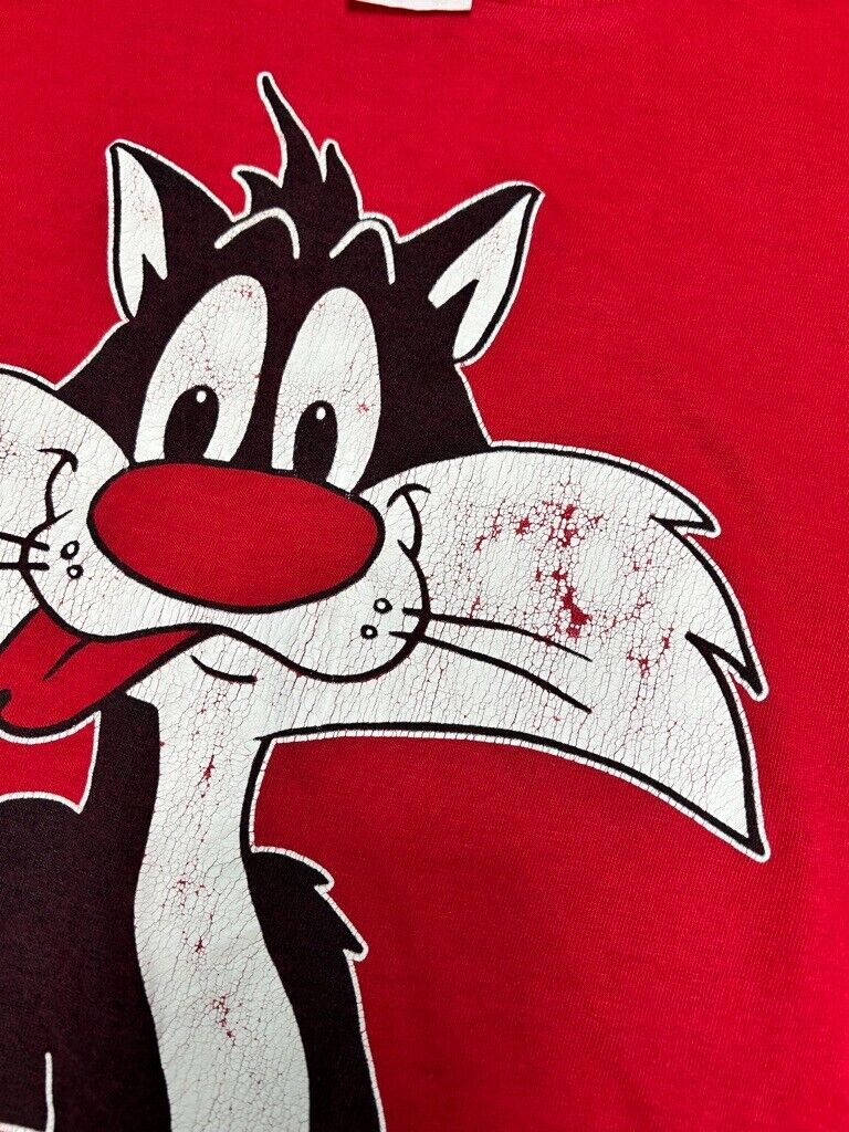 Vintage 90s Looney Tunes Sylvester The Cat Thioux Thity T-Shirt Size Medium Red