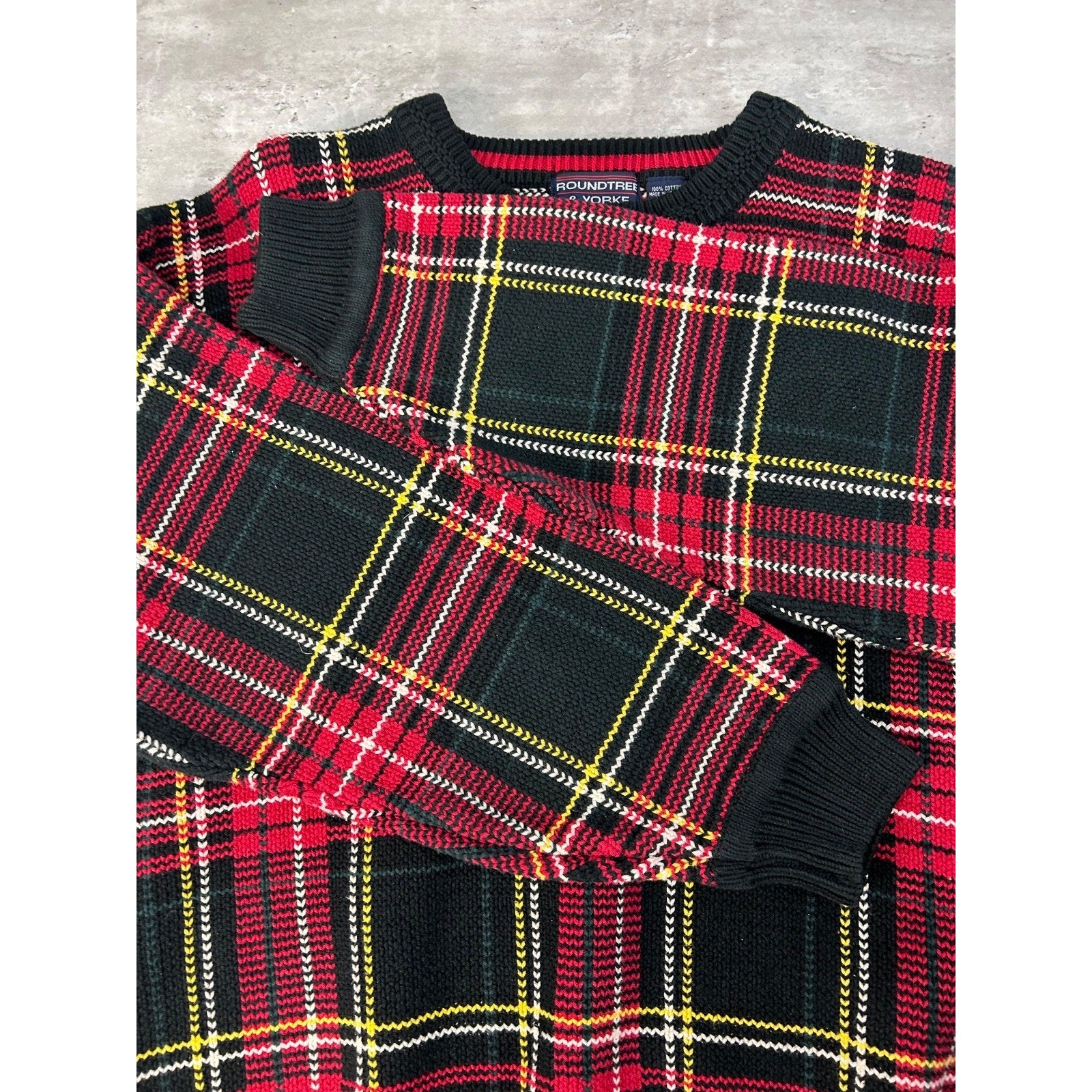 Vintage 90s Plaid Print Pullover Ribbed Knit Sweater Size Large