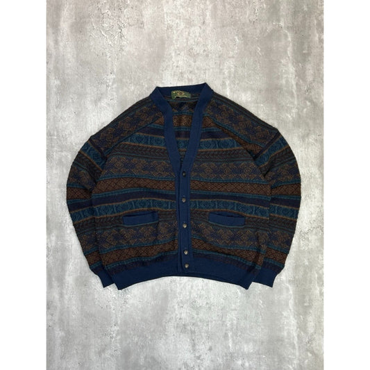 Vintage 90s Tosani Abstract Striped Knit Cardigan Sweater Size XL