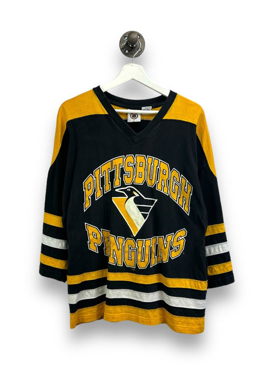 Vintage Pittsburgh Penguins NHL Spellout Jersey Style T-Shirt Size Large