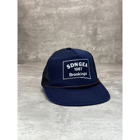 Vintage 80s SDNGEA Brookings Graphic Logo Trucker Snapback Hat OSFA Blue