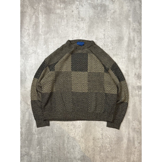 Vintage Towncraft Checkered Print Earth Tone Pullover Knit Sweater Size 2XL