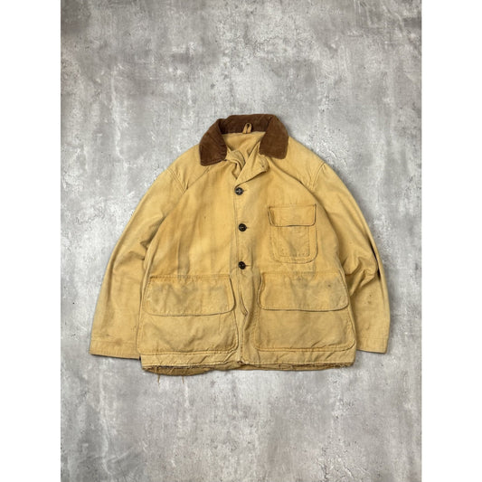 Vintage 1970s Three Pocket Canvas Collared Hunting Jacket Size Medium Beige