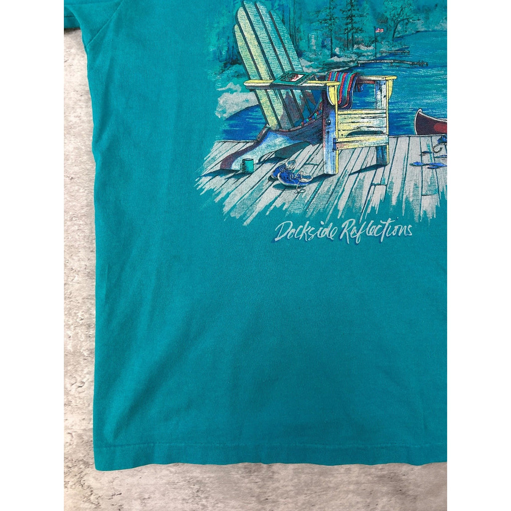 Vintage 90s Deckside Reflections Cottage Landscape Graphic T-Shirt Size Medium