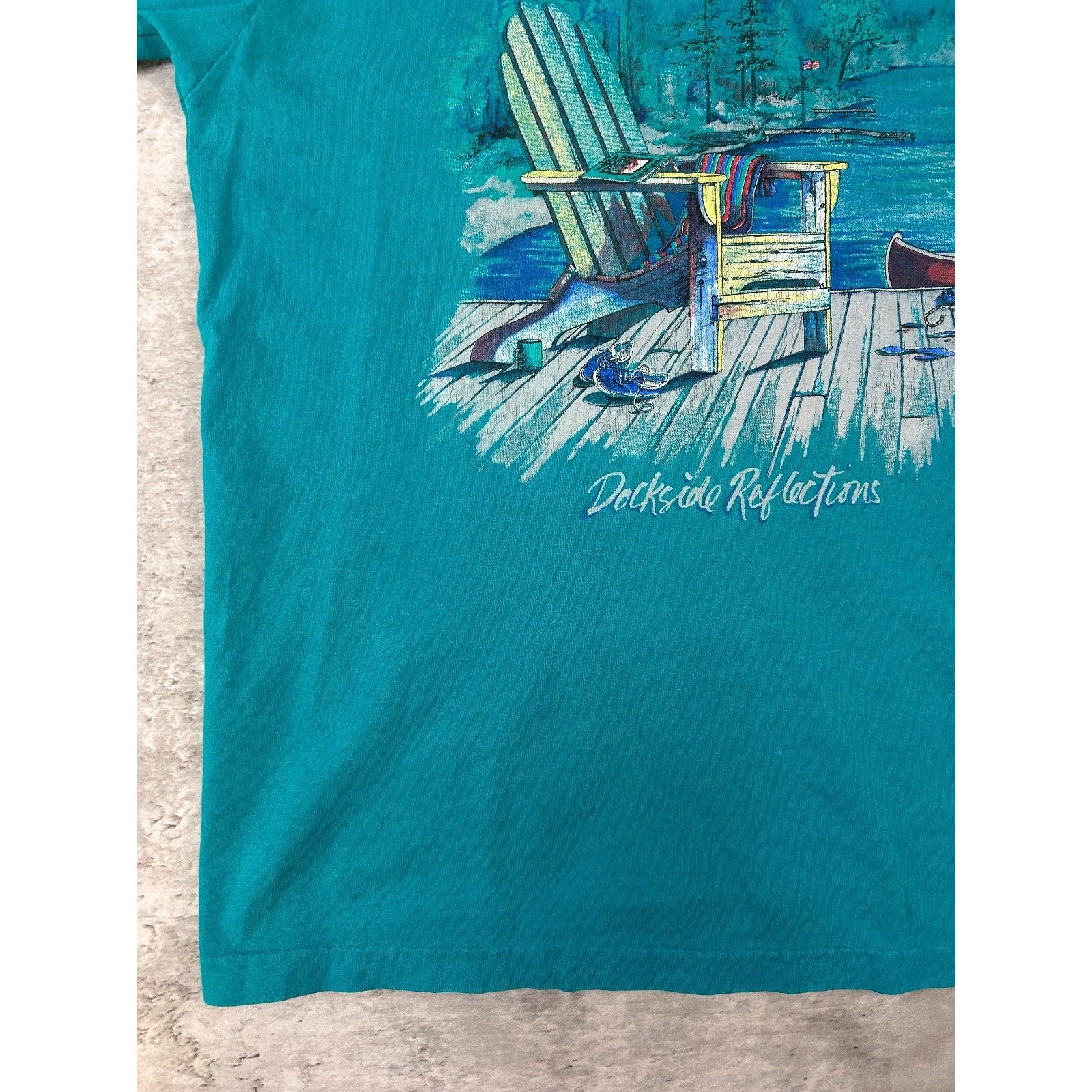 Vintage 90s Deckside Reflections Cottage Landscape Graphic T-Shirt Size Medium