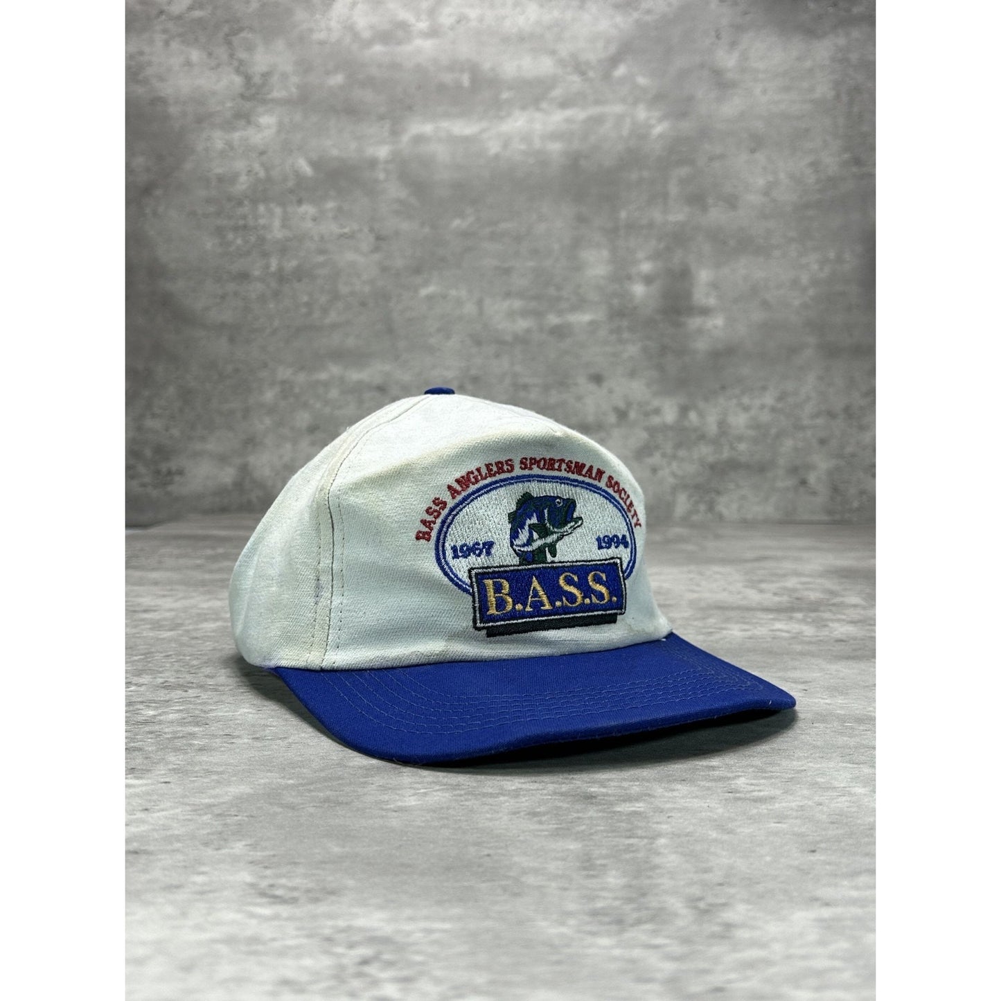 Vintage 90s Bass Fishing Embroidered Spellout Logo Snapback Hat OSFA