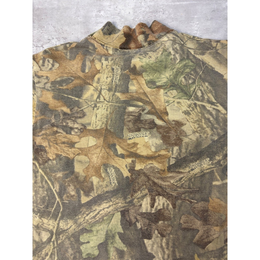 Vintage 90s Advantage Timber Camo Mock Neck Long Sleeve T-Shirt Size Medium