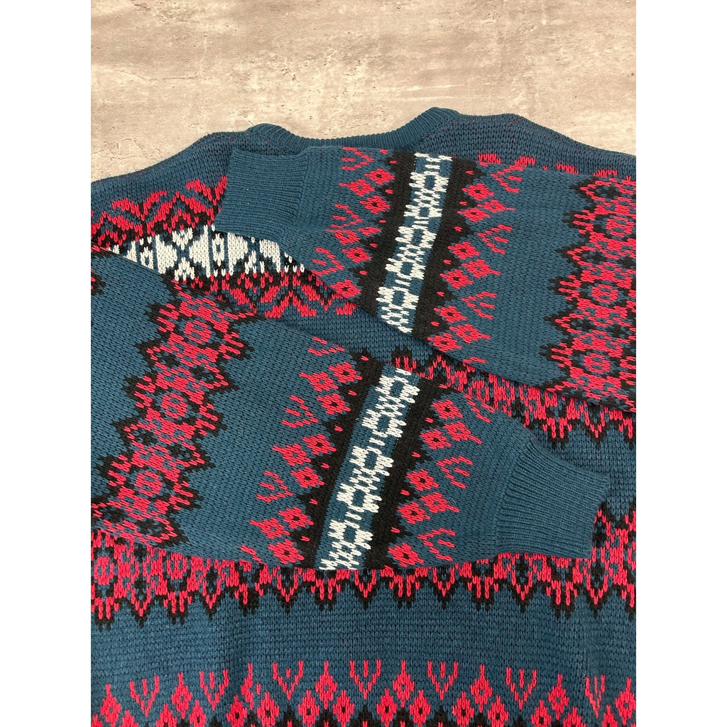 Vintage 90s Geometric Striped Print Pullover Knit Sweater Size Large
