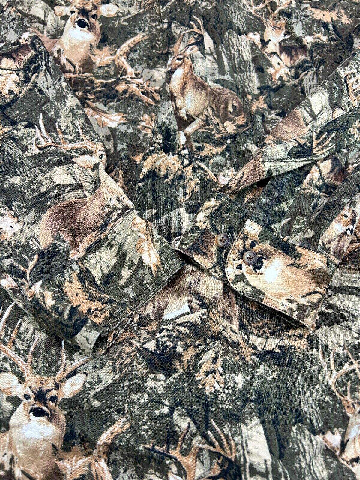 North River Deer Nature Camo Single Pocket Hunting Button Up Shirt Size XL