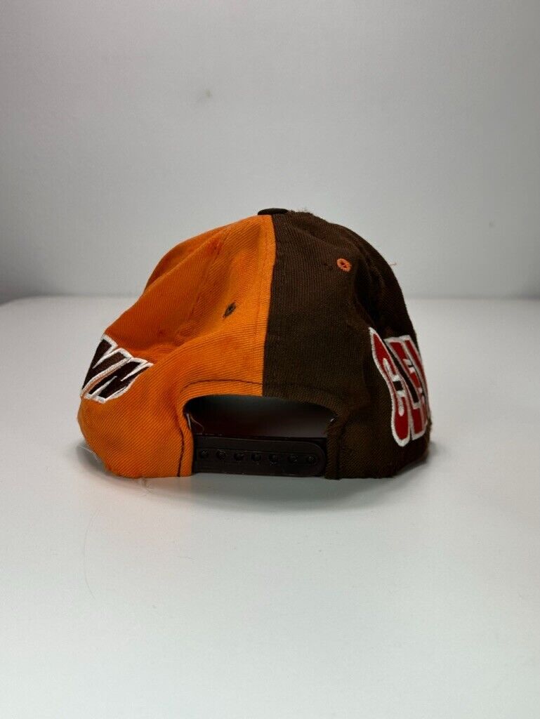 Vintage 90s Cleveland Browns NFL Embroidered Spellout Split Snapback Hat OSFA