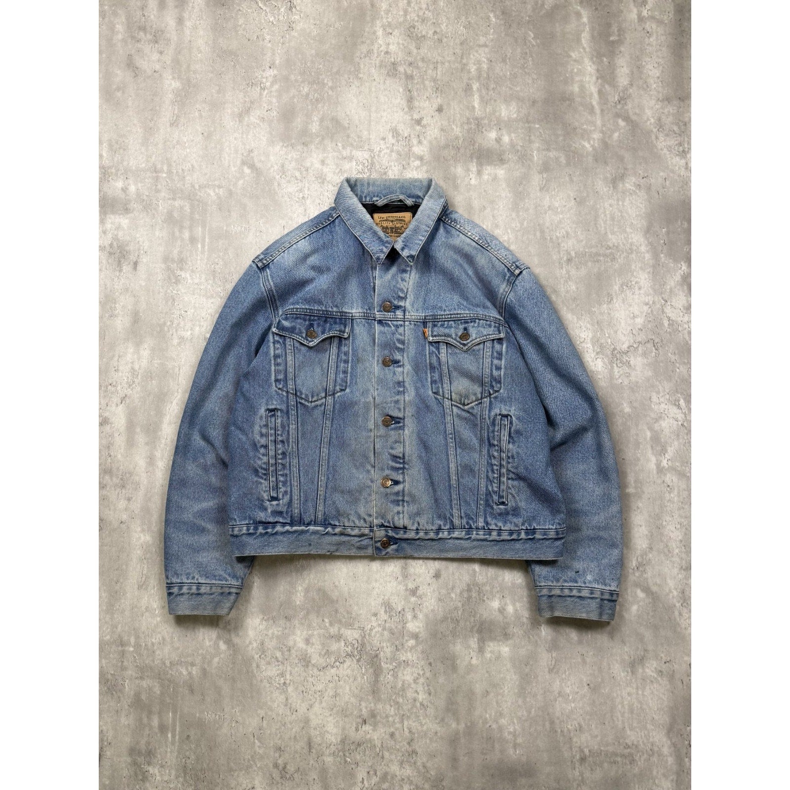 VTG 80s Levis Orange Tab Quilted Lined Medium Wash Denim Trucker Jacket Sz Large