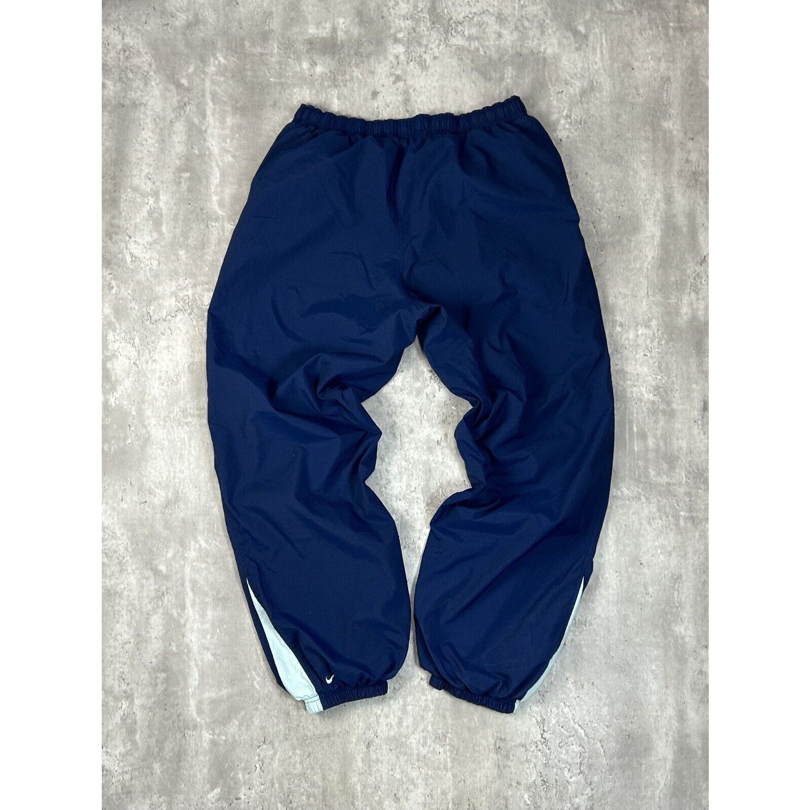 Vintage Y2K Nike Two Tone Embroidered Swoosh Nylon Track Pants Size XL Blue