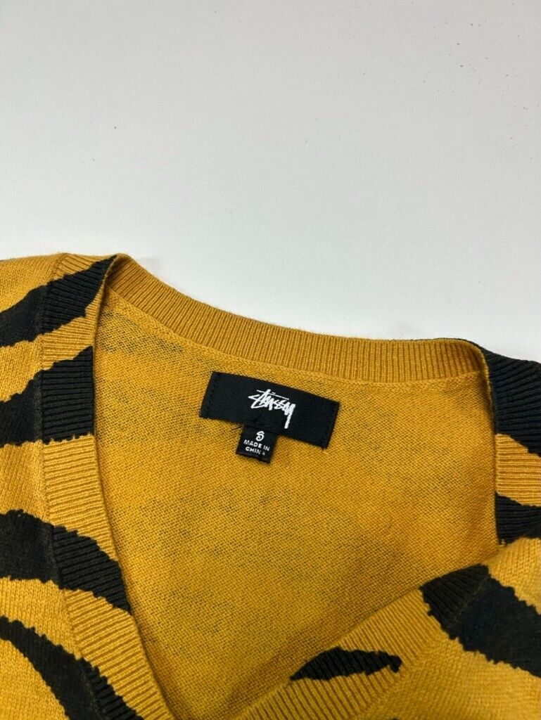 Stussy Tiger Stripe Print Knit Sweater Vest Size Small