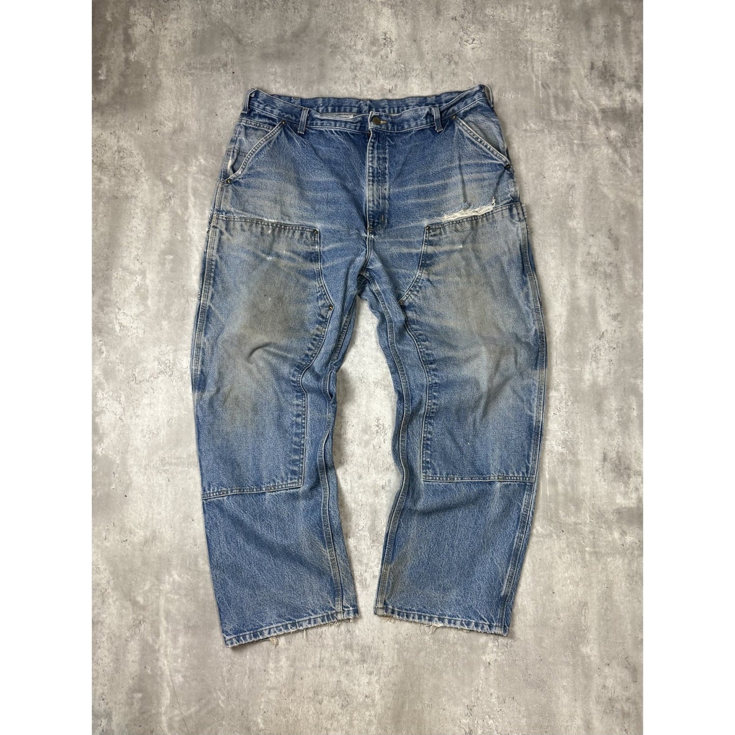 Vintage Carhartt Light Wash Denim Double Knee Carpenter Pants Size 40 Blue