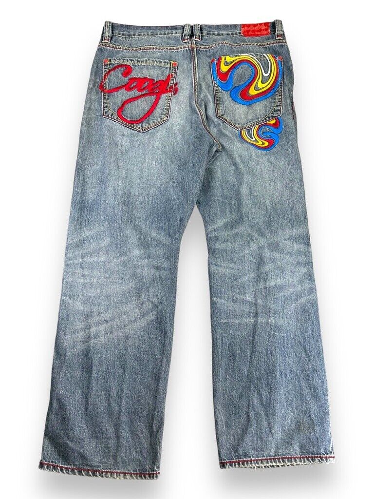 Vintage Y2K COOGI Jeans Baggy Fit Medium Wash Embroidered Denim Pants Size 39