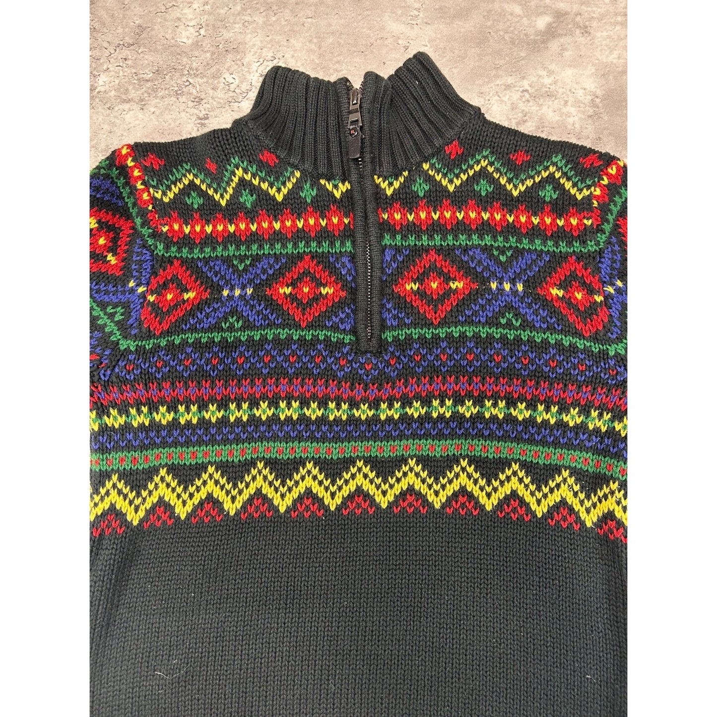Vintage Polo Ralph Lauren 1/4 Zip Geometric Striped Knit Sweater Sz Large YOUTH