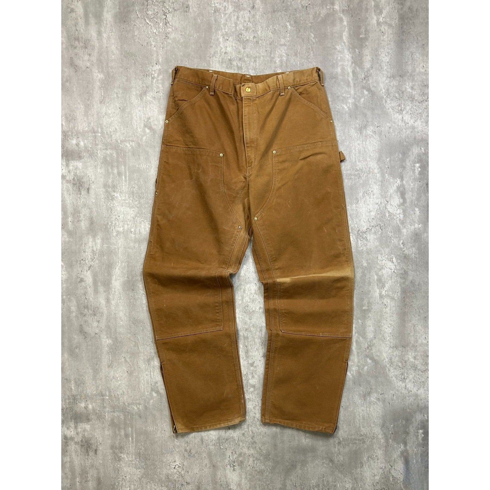 Vintage 90s Carhartt Canvas Workwear Beige Double Knee Carpenter Pants Size 37