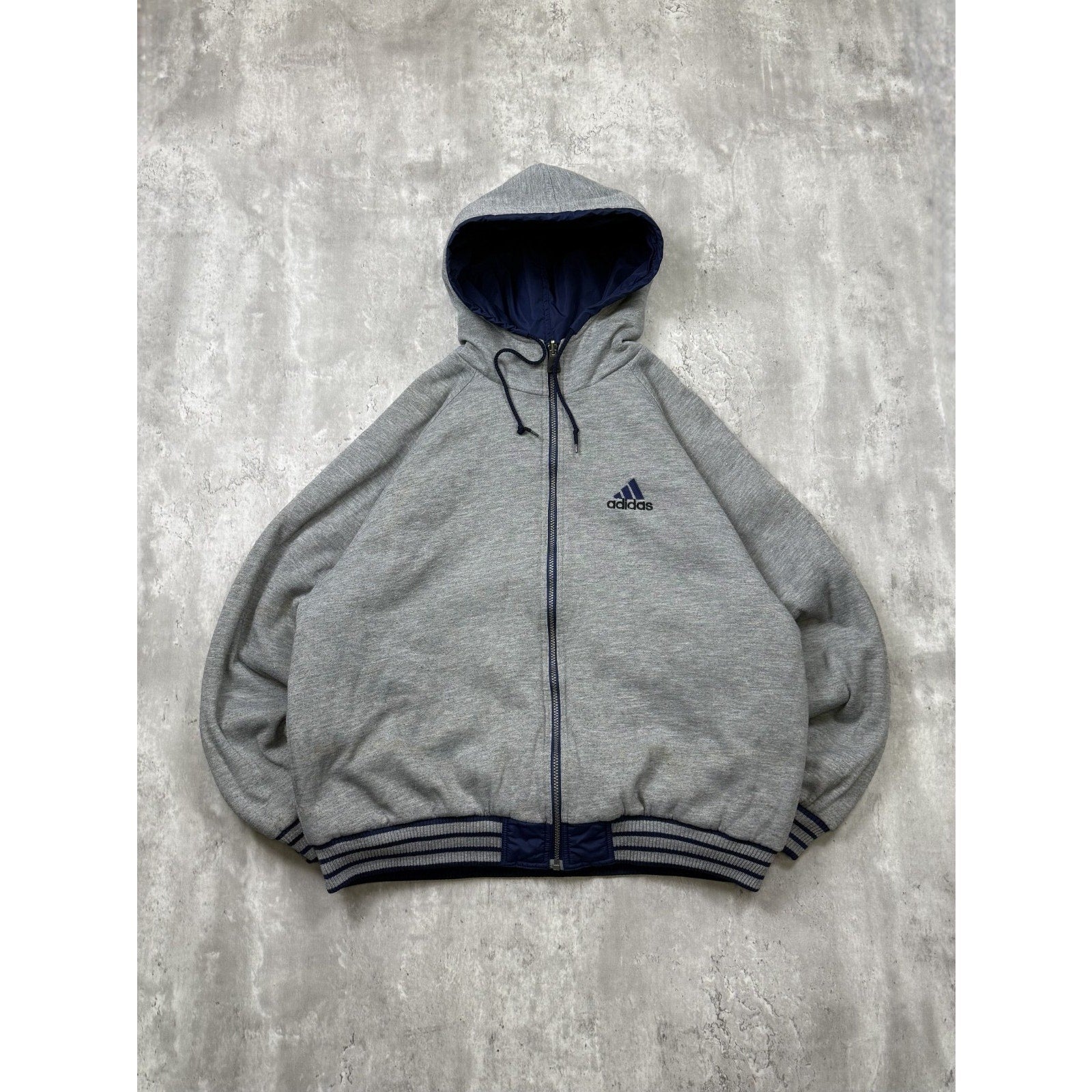 Vintage Adidas Reversible Full Zip Hooded Bomber Jacket Size XL