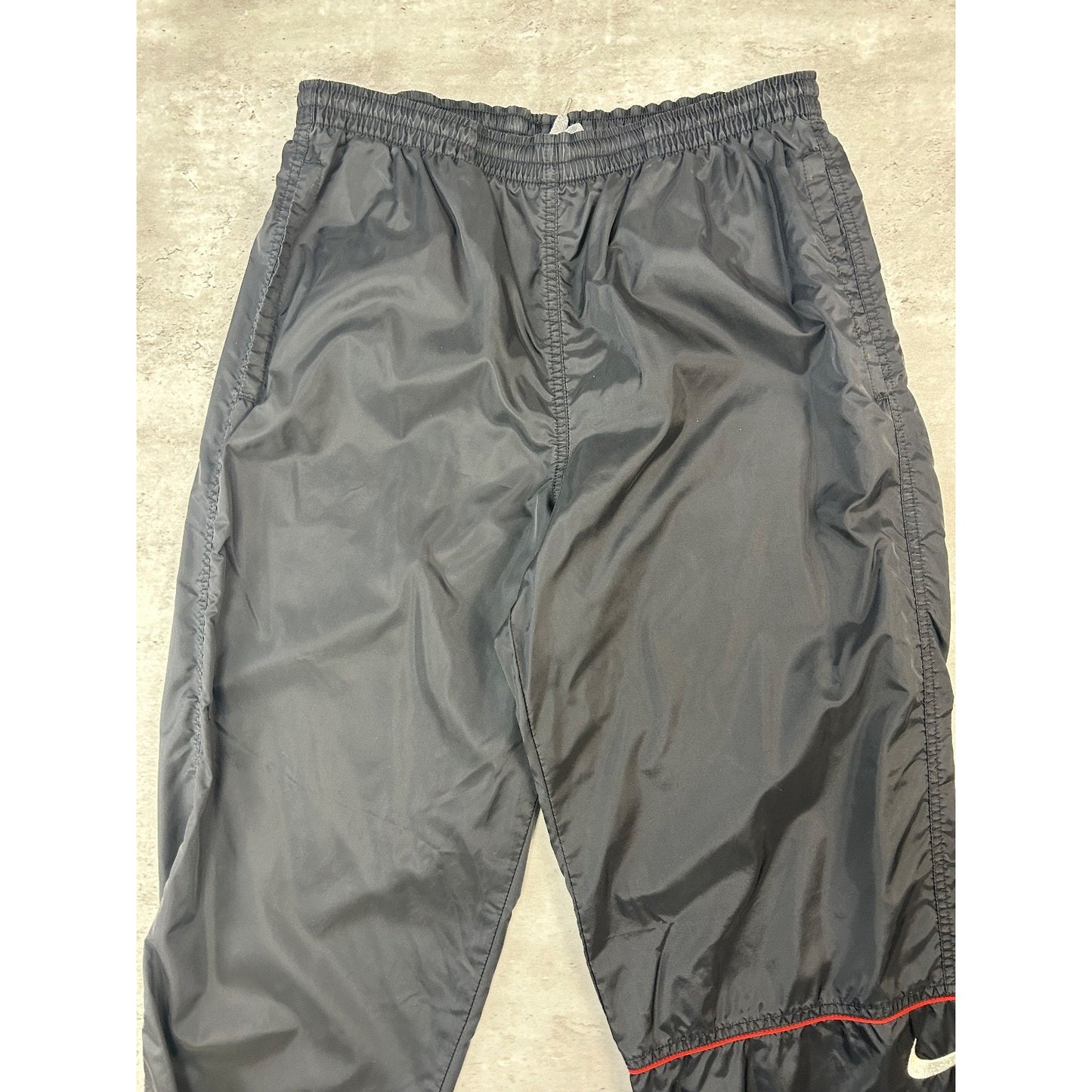 Vintage Nike Embroidered Swoosh Nylon Track Pants Size Medium Black