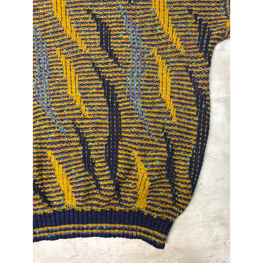 Vintage 90s Tony Stewart Abstract Striped Print Pullover Knit Sweater Size Large