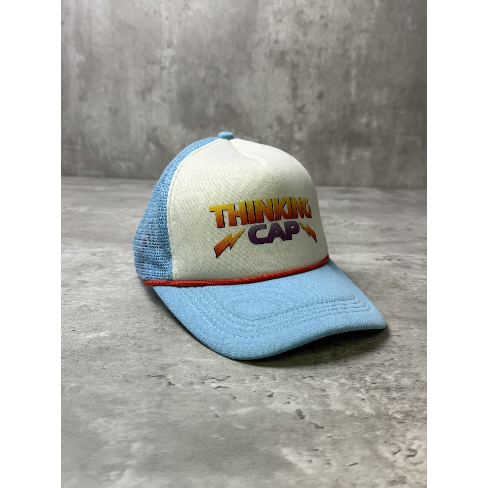 Vintage 80s/90s Thinking Cap Graphic Spellout Trucker Snapback Hat OSFA