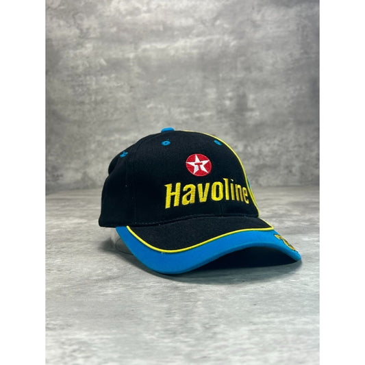 Vintage 90s Havoline Racing Embroidered Spellout Strapback Hat OSFA Black