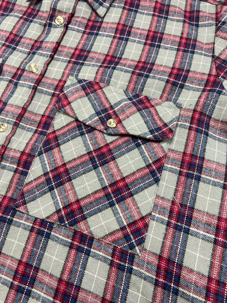 Vintage 90s Double Pocket Plaid Long Sleeve Button Up Shirt Size Medium