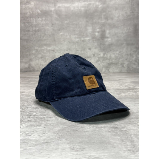 Vintage Carhartt Embroidered Leather Patch Workwear Strapback Hat OSFA