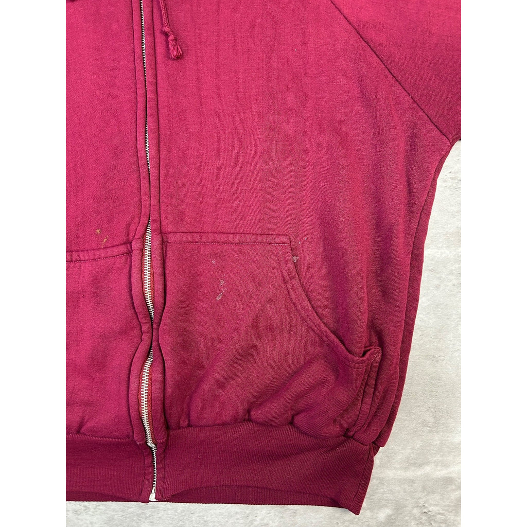 Vintage 80s Thermal Lined Full Zip Hooded Sweatshirt Size Large Maroon