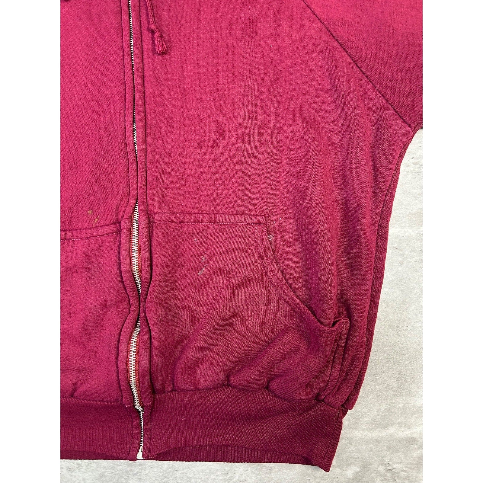 Vintage 80s Thermal Lined Full Zip Hooded Sweatshirt Size Large Maroon