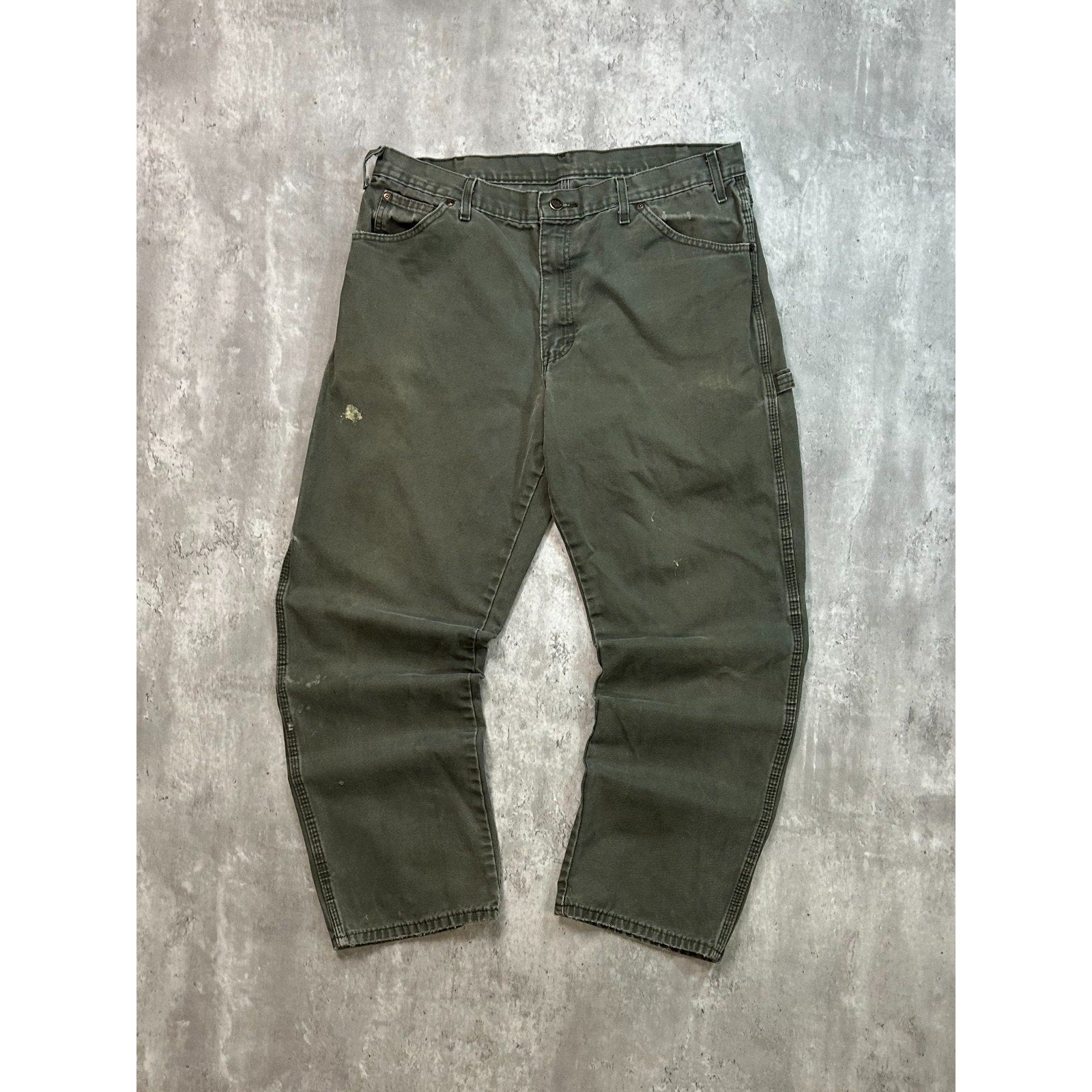 Vintage Dickies Canvas Workwear Olive Green Carpenter Pants Size 36