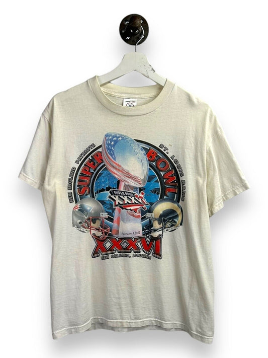 Vintage 2002 Rams Vs Patriots Super Bowl XXXVI Helmet Graphic T-Shirt Sz Medium