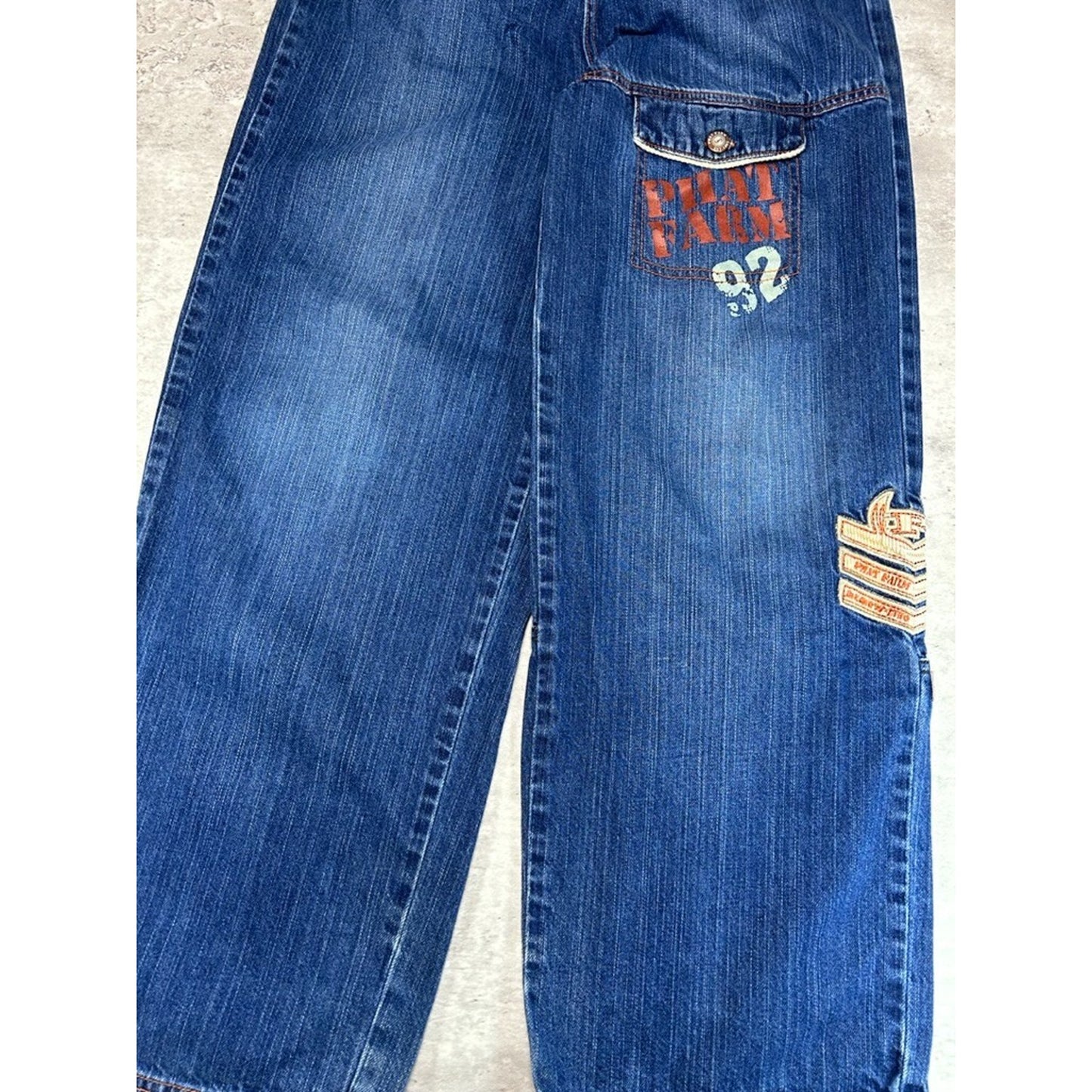 Vintage Womens Y2K Phat Farm Embroidered Dark Wash Denim Pants Size 29 Blue