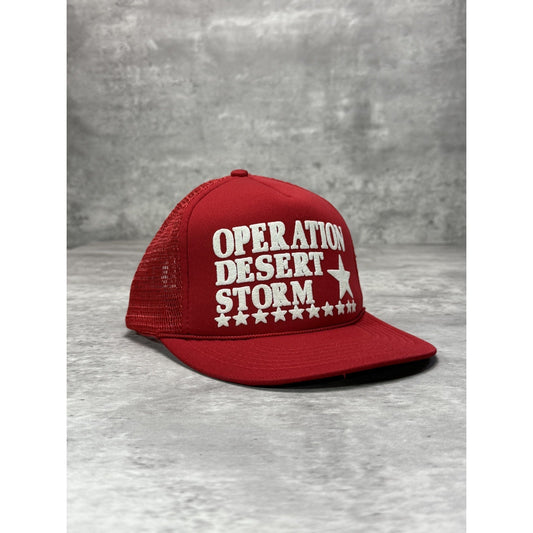 Vintage 80s Operation Desert Storm Spellout Graphic Trucker Snapback Hat OSFA
