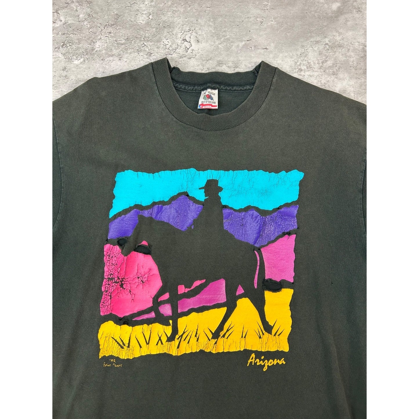 Vintage 90s Arizona Cowboy Graphic Destination T-Shirt Size XL Black