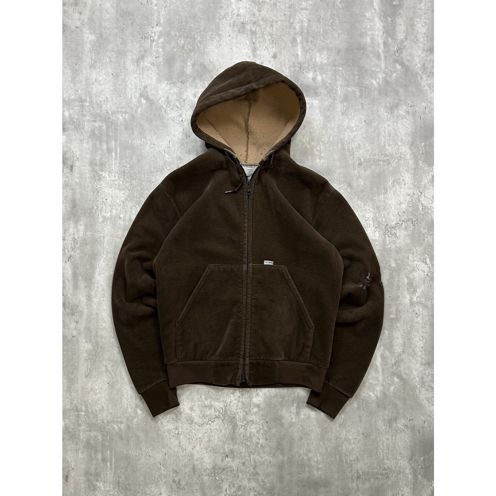 Vintage 80s Carhartt Velour Workwear Full Zip Hooded Sweatshirt Size Medium