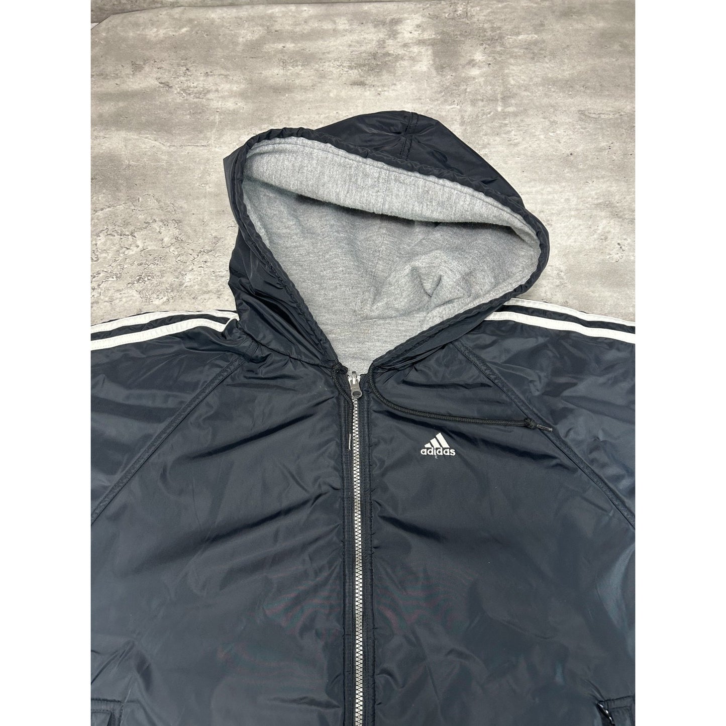 Vintage 90s Adidas Embroidered Logo Full Zip Reversible Hooded Jacket Size Large