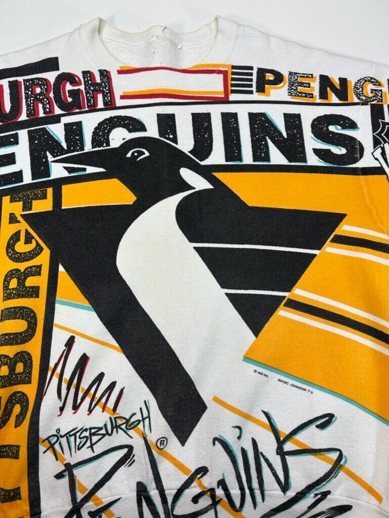 Vintage 1992 Pittsburgh Penguins NHL Magic Johnson AOP Sweatshirt Size Large