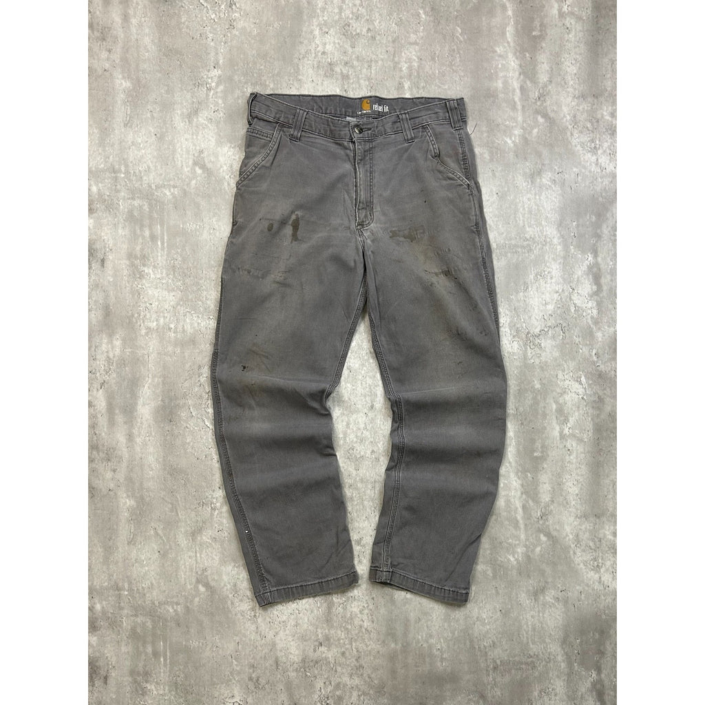 Carhartt Relaxed Fit Canvas Workwear Gray Five Pocket Pants Size 34