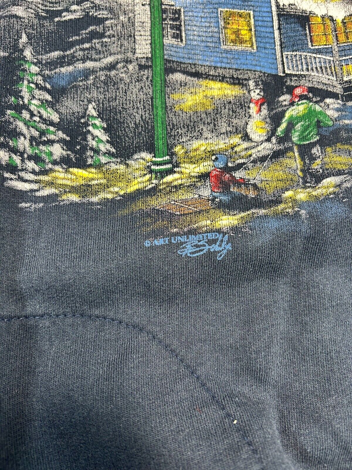 Vintage 90s Winter Landscape All Over Print Pull Over Sweatshirt Size Large Blue