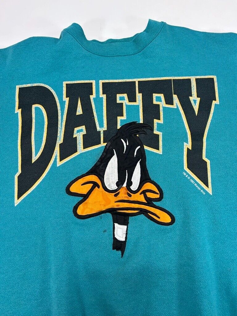 Vintage 1993 Looney Tunes Daffy Spellout Cartoon Character Sweatshirt Size Large