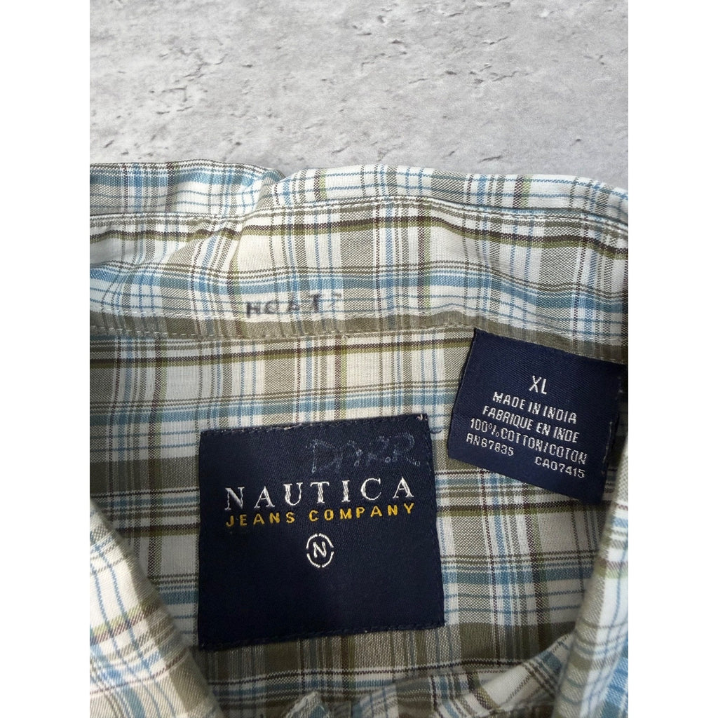 Vintage Nautica Single Pocket Plaid Cropped Button Up Shirt Size XL