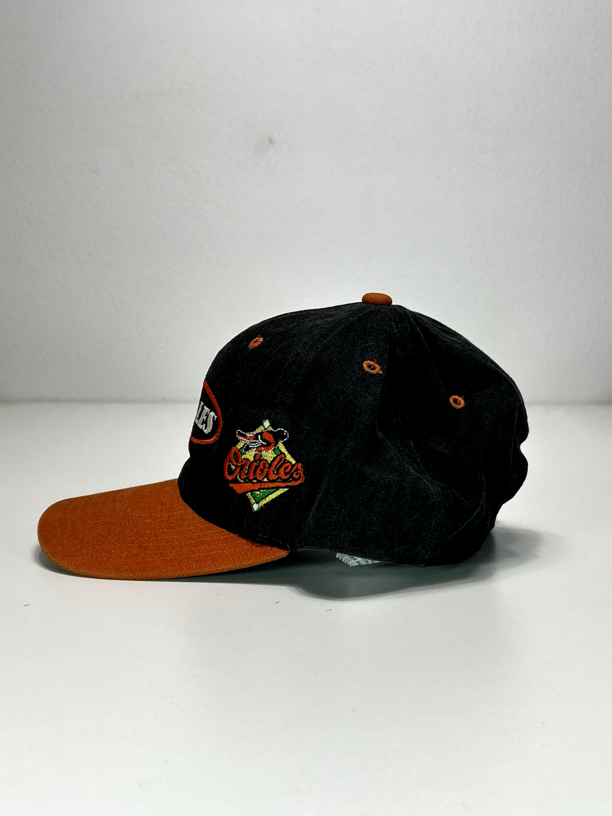 Vintage 90s Baltimore Orioles MLB Embroidered Spellout Strapback Hat OSFA